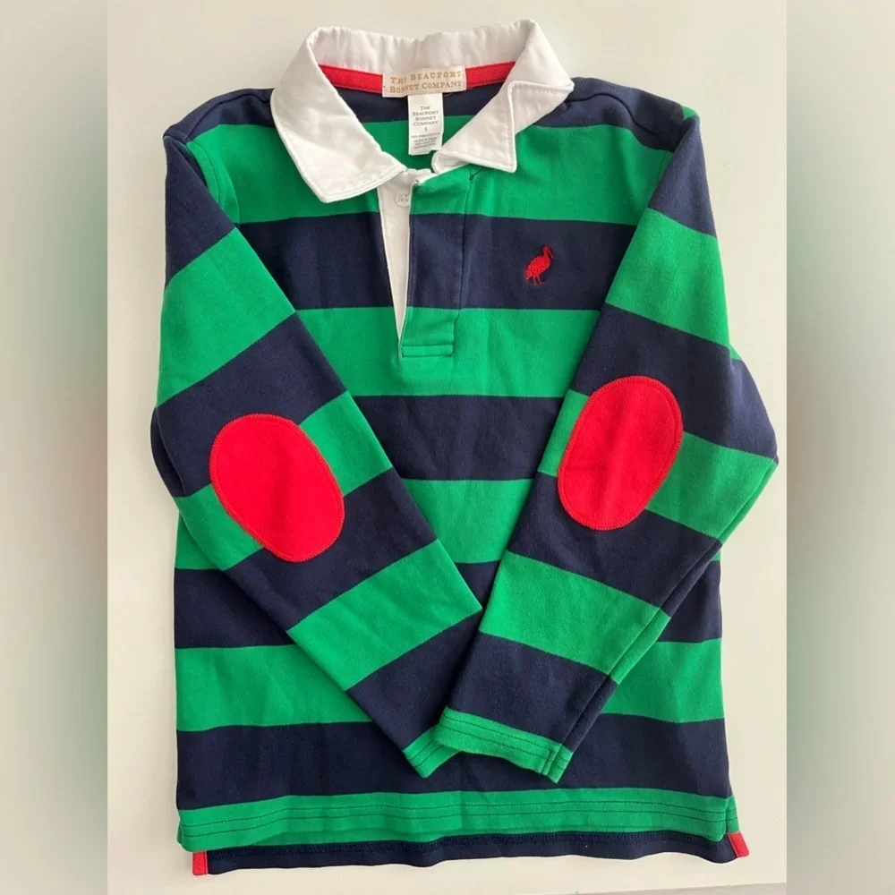 The Beaufort Bonnet Company Green and Navy Kids Polo